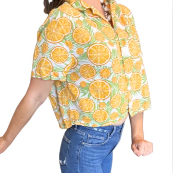 ASOS Tops - ASOS Orange Citrus Button Up Shirt Medium Linen Blend Summer Tropical Top